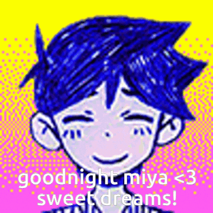 a drawing of a boy with blue hair and the words `` goodnight miya < 3 , sweet dreams ! ''