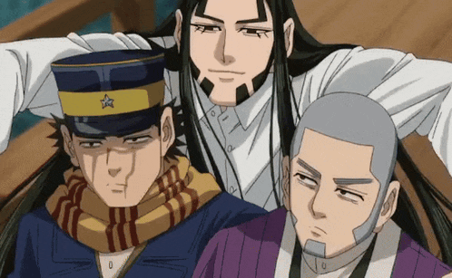 a man with a star on his hat is surrounded by two other men