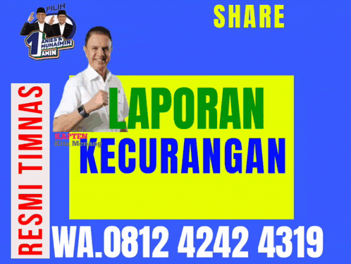 a man is standing in front of a sign that says laporan kecurangan