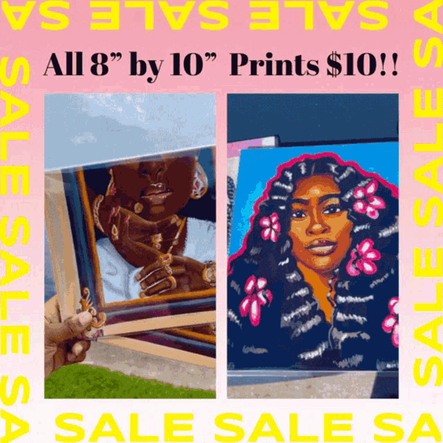 a poster that says all 8 " by 10 " prints $ 10 on it