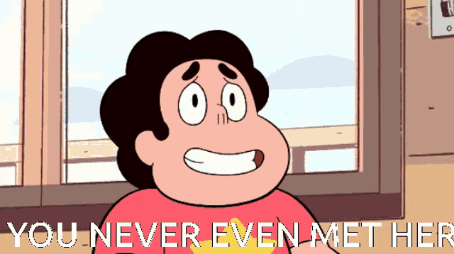 a cartoon character with the words " you never even met her "