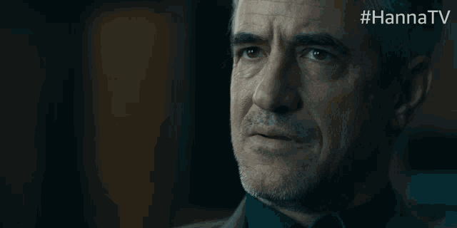 a close up of a man 's face with the hashtag #hannatv behind him