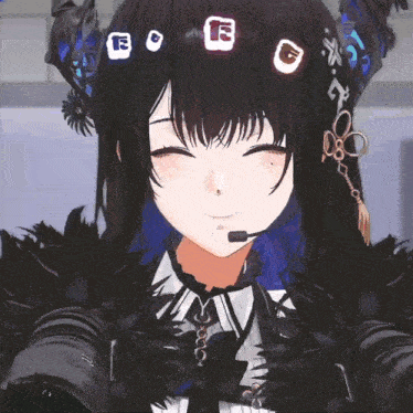 a close up of a girl with a microphone on her face