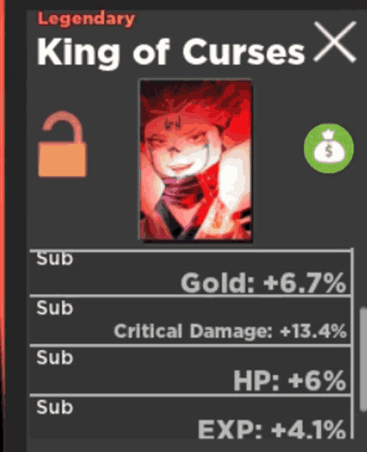 king of curses x is a legendary item in a video game
