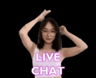 a woman is dancing in front of a black background and says `` live chat '' .