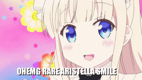 a picture of a girl with the words ohemg rare aristolia smile