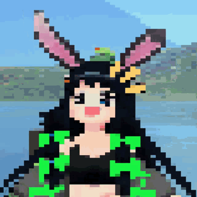 a pixel art of a girl with bunny ears on her head