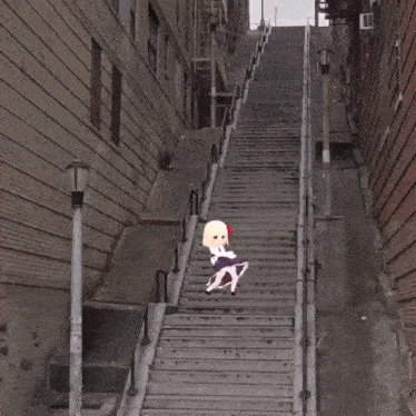 a staircase that is very steep and has a sign that says ' a ' on it