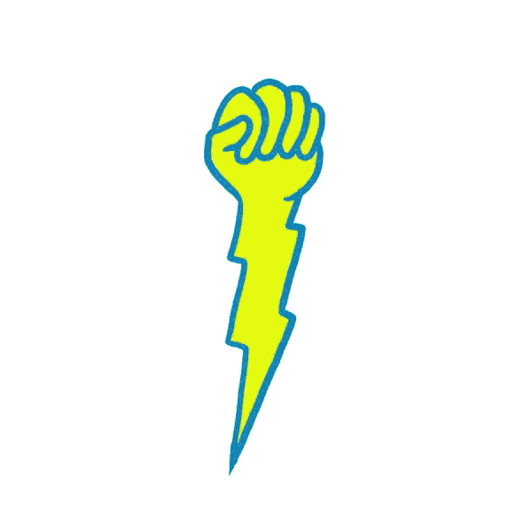 a drawing of a fist with a lightning bolt in the background