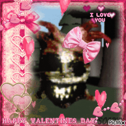 a valentine 's day greeting card with a pink bow and hearts