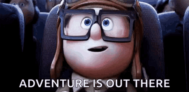 a cartoon character from up is sitting in a movie theater .