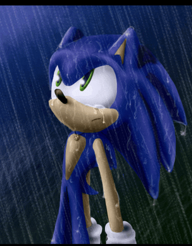 sonic the hedgehog is standing in the rain