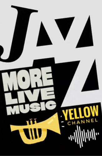 a poster for more live music with a trumpet on it
