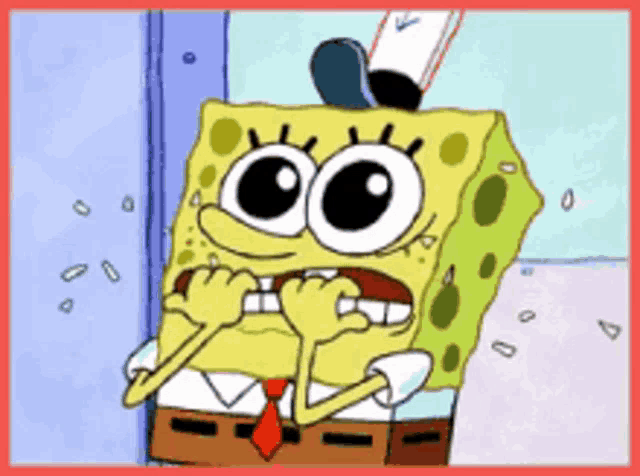 a cartoon of spongebob with big eyes and a hat