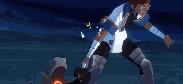 a man with red hair and sunglasses is holding a fire