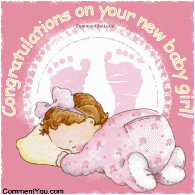 congratulations on your new baby girl with a picture of a baby girl sleeping on a pillow