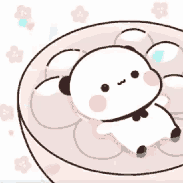 a panda bear is sitting in a bowl of ice cream .