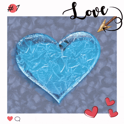 a blue heart is surrounded by red hearts and the word love