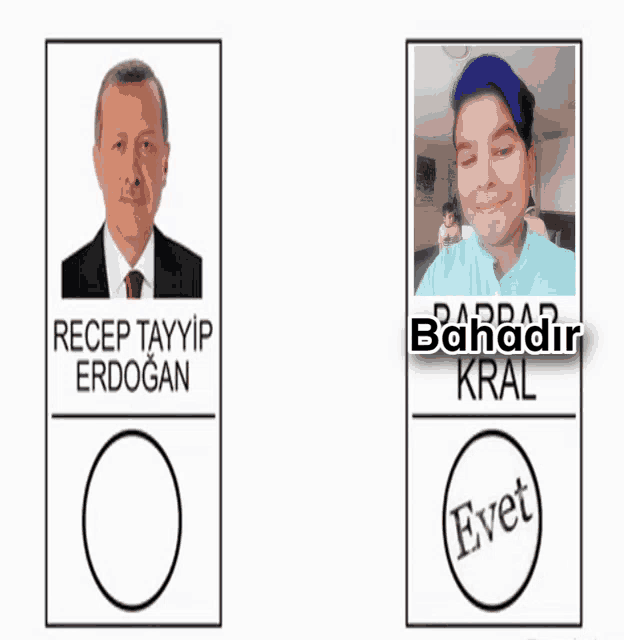 a picture of recep tayyip erdogan next to a picture of a young boy with blue hair