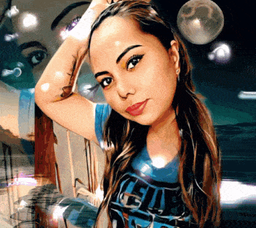a painting of a woman wearing a shirt that says ' star wars '