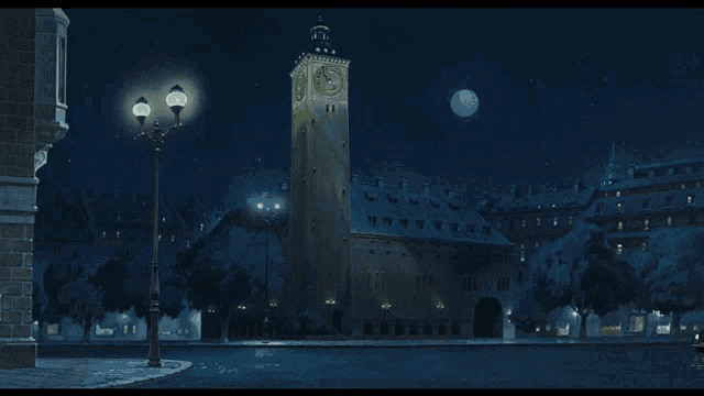 a car is parked in front of a large clock tower