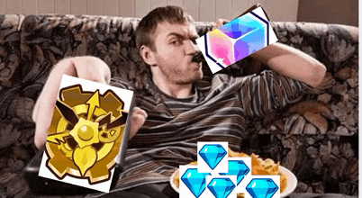 a man is sitting on a couch drinking from a bottle and holding a picture of a shield and diamonds .