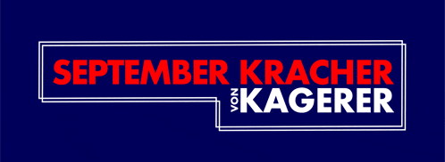 a blue and white sign that says september kracher kagerer