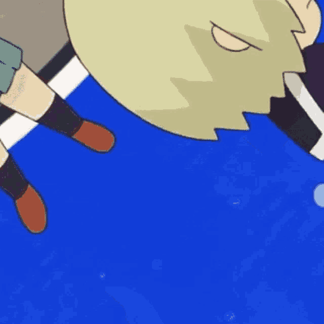 a close up of a cartoon character 's legs on a blue background .