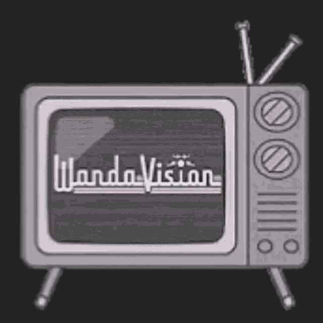 a black and white drawing of a television with the word wandavision on it .