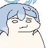 a pixel art drawing of a person with horns on their head making a funny face .