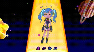 a cartoon character is standing in front of a planet and a star .