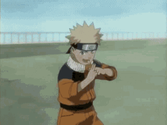 naruto is a cartoon character from the anime naruto . he is wearing a headband .