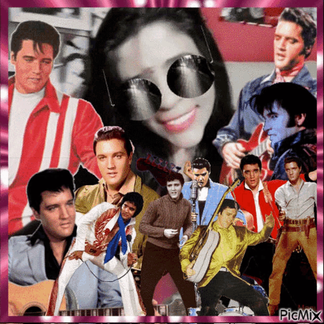 a collage of elvis presley with a girl in the center