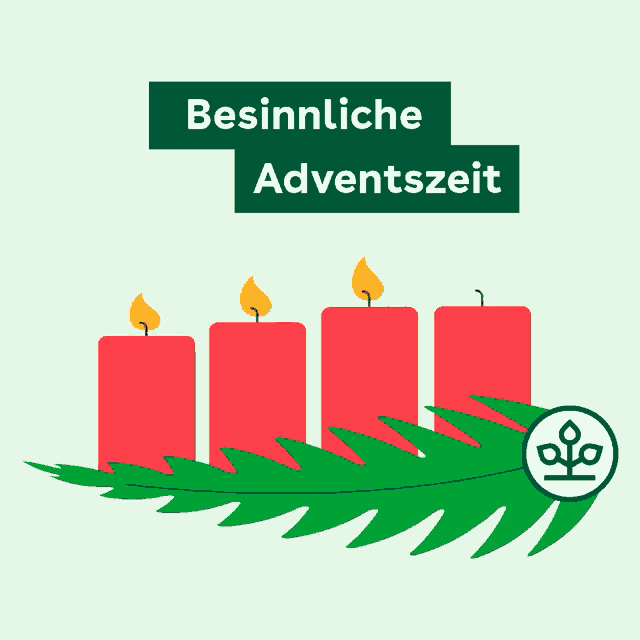 an illustration of a candle with the words besinnliche adventszeit below it