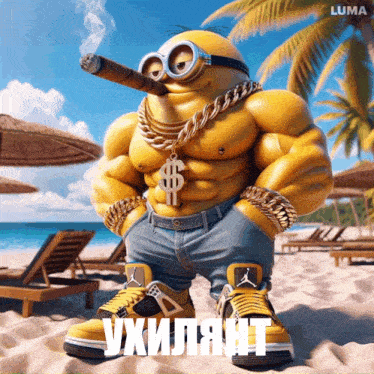 a picture of a minion with a dollar sign on his neck
