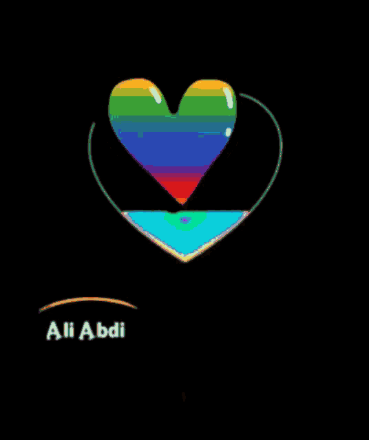 a rainbow heart with the name ali abdi on the bottom right