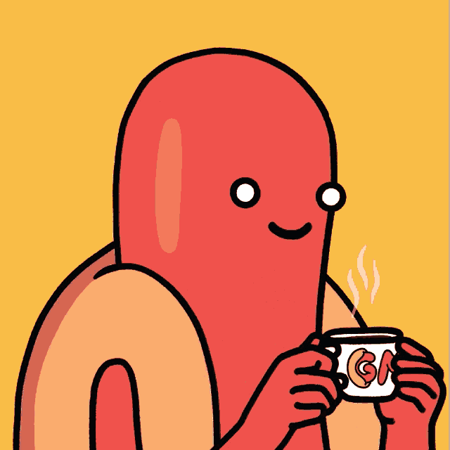 a cartoon drawing of a hot dog drinking from a cup