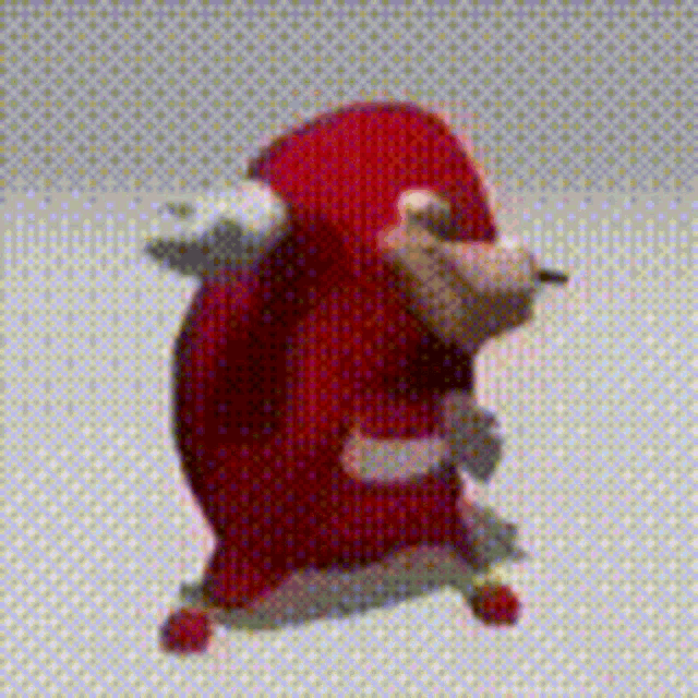 a close up of a cartoon character in a santa suit .