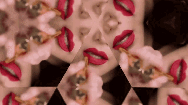 a kaleidoscope of a woman 's face with red lipstick and the number 3