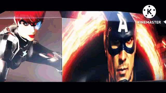 a black widow and a captain america are featured on a screen