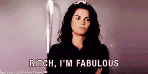 a woman says " bitch i 'm fabulous " in a purple background