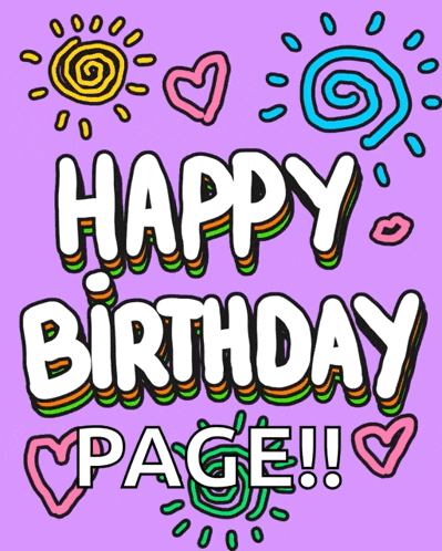 a purple background with the words happy birthday page in white letters
