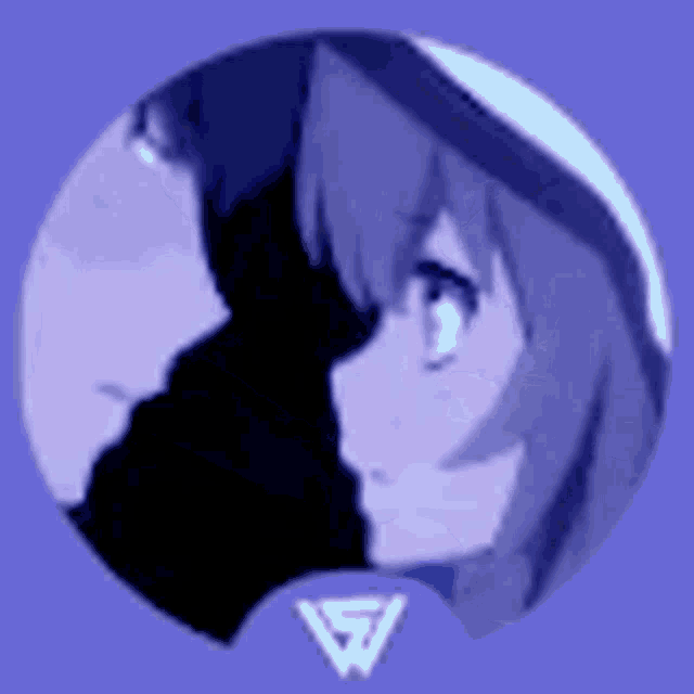 a purple circle with a silhouette of a girl and a cat on it .