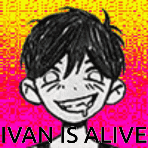 a black and white drawing of a boy with the words " ivan is alive " on the bottom