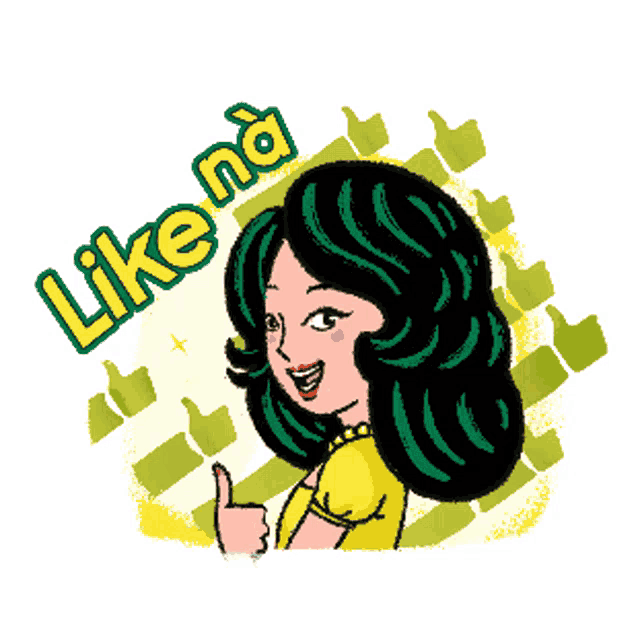 a cartoon of a woman with green hair and the words like na