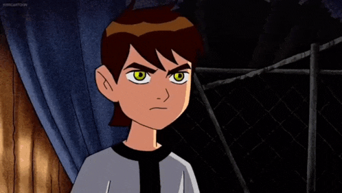 a ben tennyson cartoon character stands in front of a fence