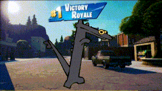a cartoon of a wolf holding a sign that says " victory royale "