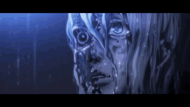 a close up of a woman 's face with a robotic face