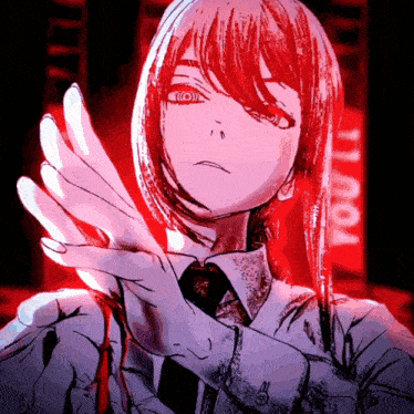 a drawing of a girl with red hair and a sign that says " you " in the background