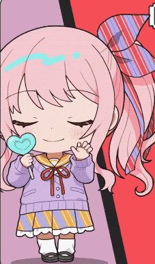 a girl with pink hair is holding a heart shaped lollipop in her hand